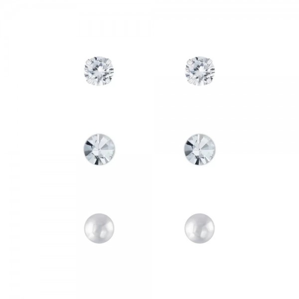 Ohrstecker-Set Crystal, Diamond, Pearl, 3-tlg.